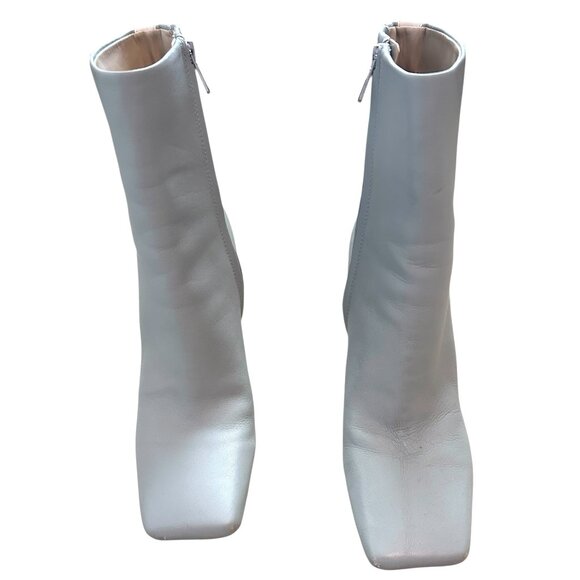 Sam Edelman Anika Square Toe Leather Booties | Grey/Gray, 3.25” Heel, Size 9 - Picture 6 of 7